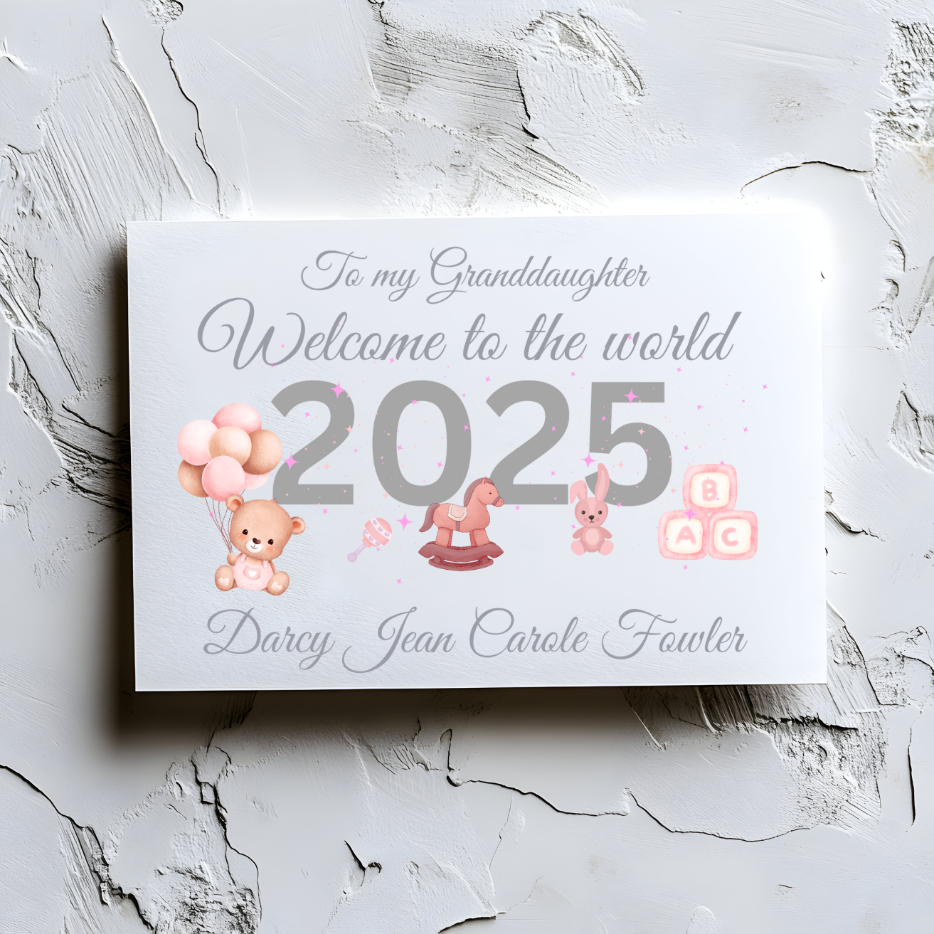 🌸 Granddaughter, Great Granddaughter “Welcome to the World” Personalised Card 🌸