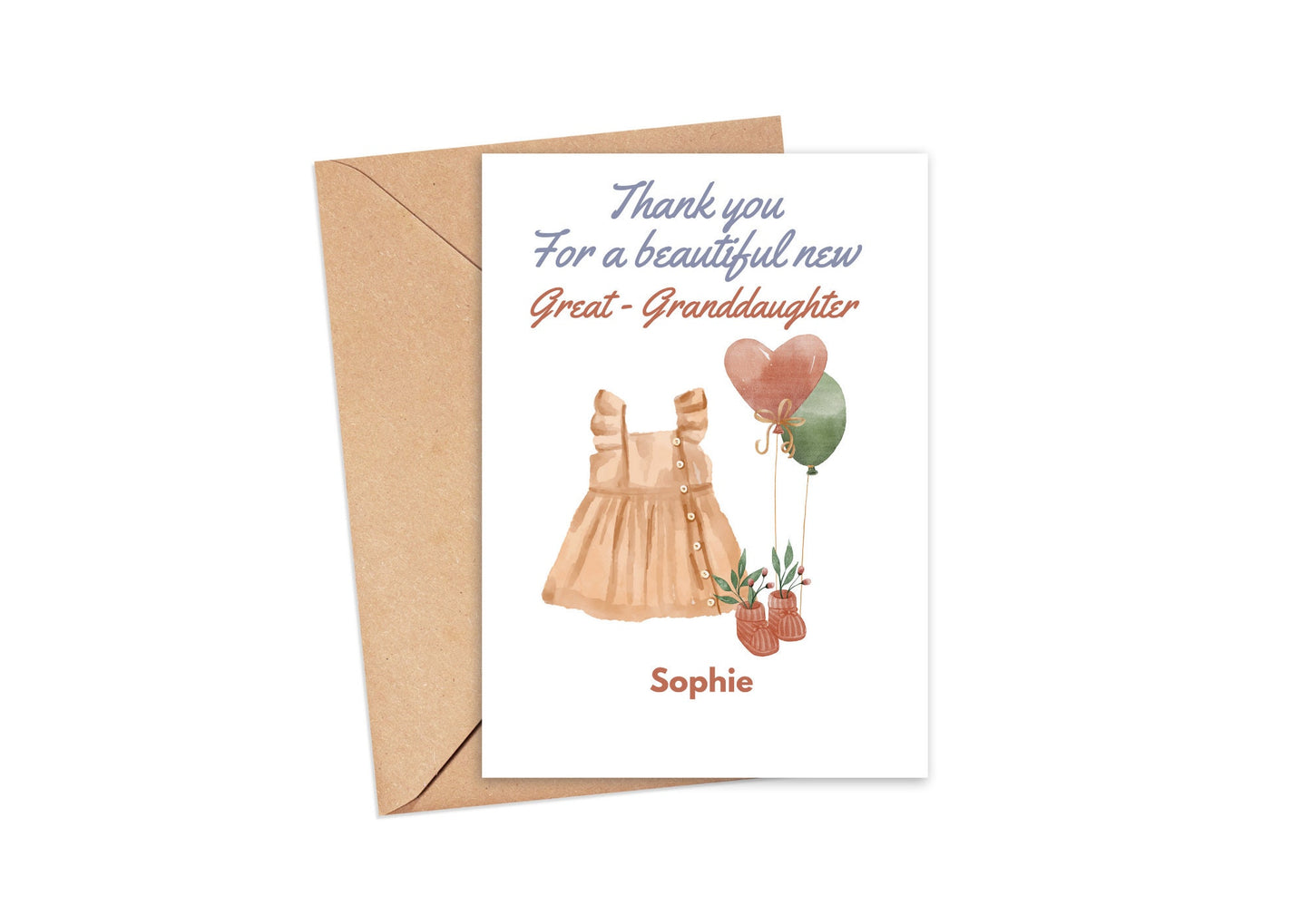 Great Granddaughter New Baby Girl Card – Adorable Keepsake with Cute Clothes Design