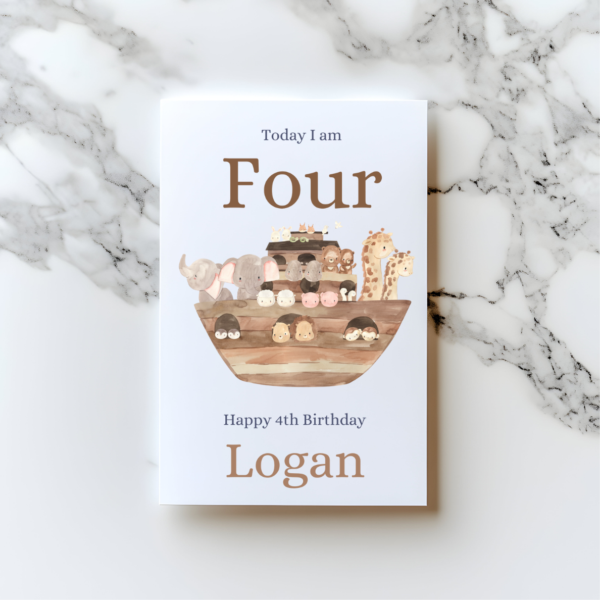 🌈 Noah’s Ark 1st Birthday Card – Cute Animal Number One Card (A5)