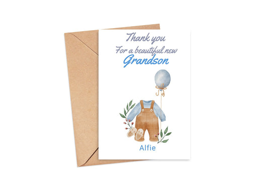 🍼 Grandson or Great Grandson “Welcome to the World” Baby Clothes Card – Personalised Keepsake Gift