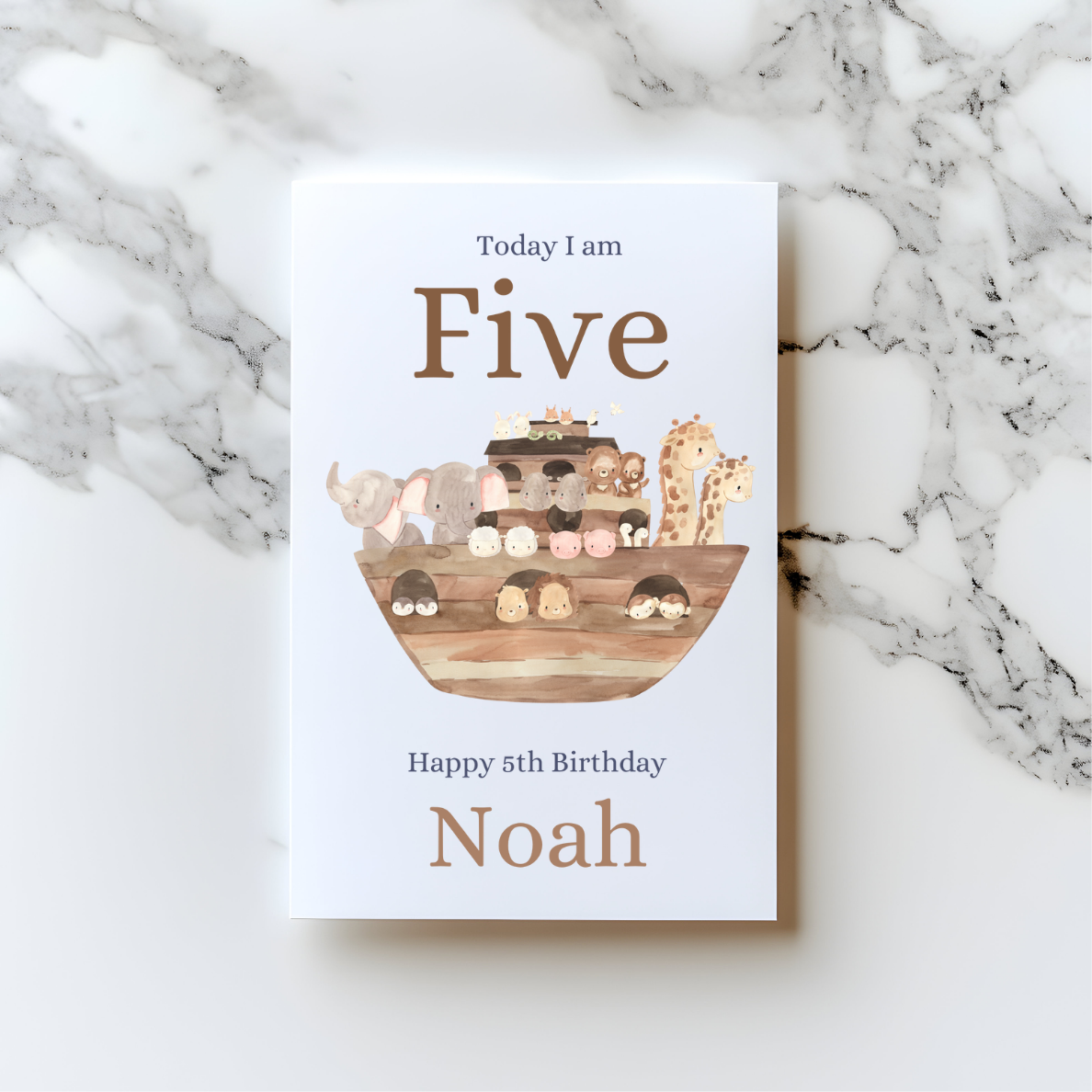 🌈 Noah’s Ark 1st Birthday Card – Cute Animal Number One Card (A5)