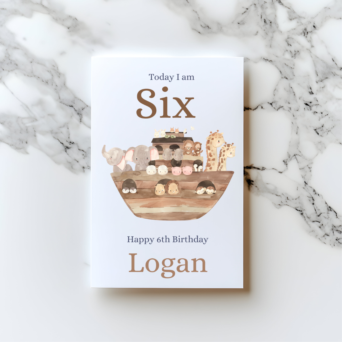 🌈 Noah’s Ark 1st Birthday Card – Cute Animal Number One Card (A5)