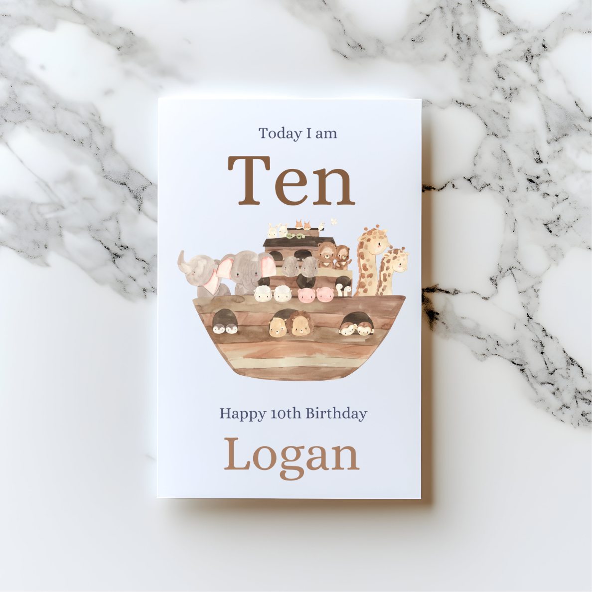 🌈 Noah’s Ark 1st Birthday Card – Cute Animal Number One Card (A5)