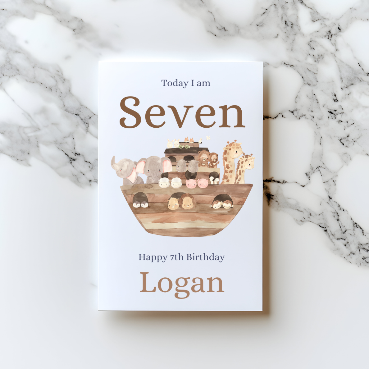 🌈 Noah’s Ark 1st Birthday Card – Cute Animal Number One Card (A5)