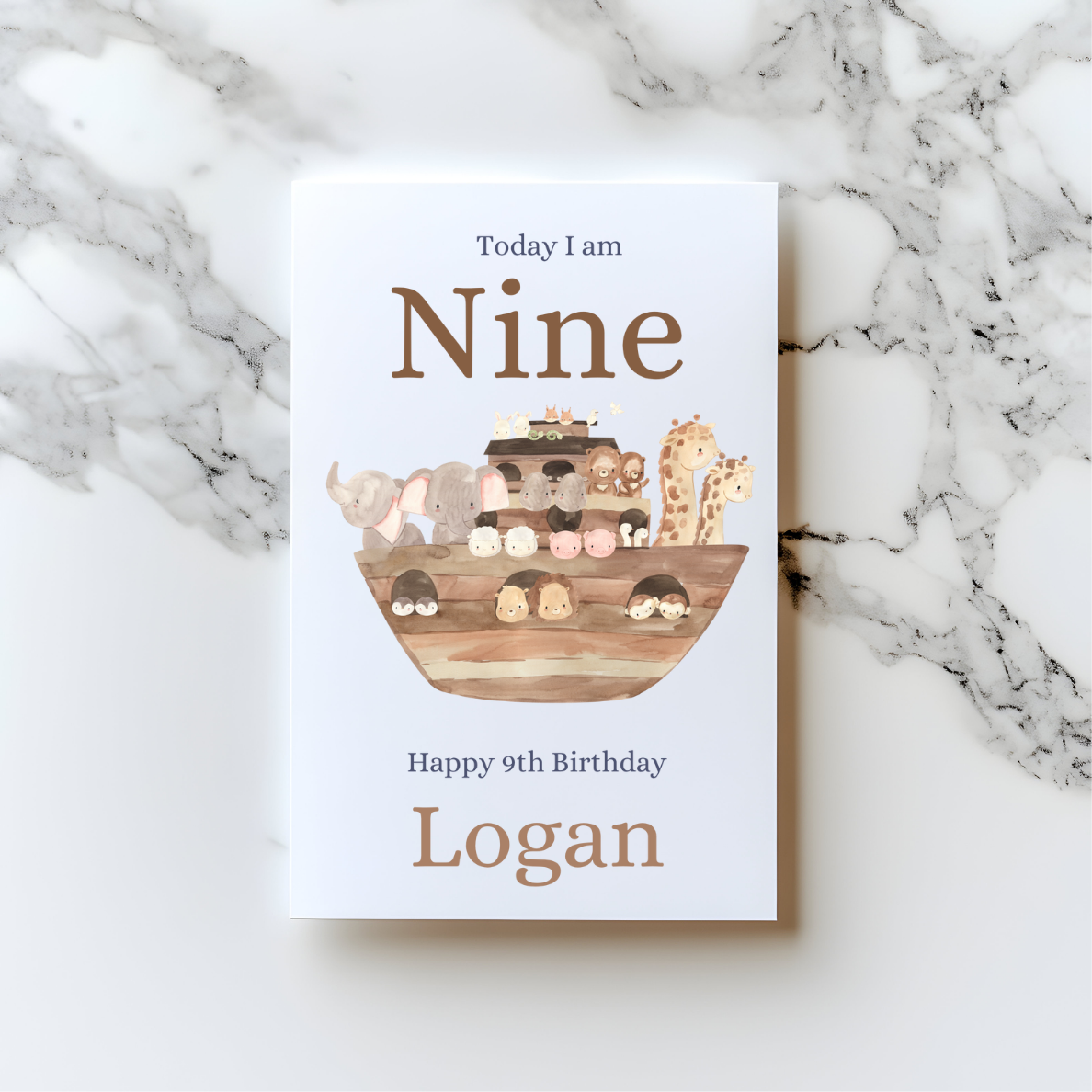 🌈 Noah’s Ark 1st Birthday Card – Cute Animal Number One Card (A5)