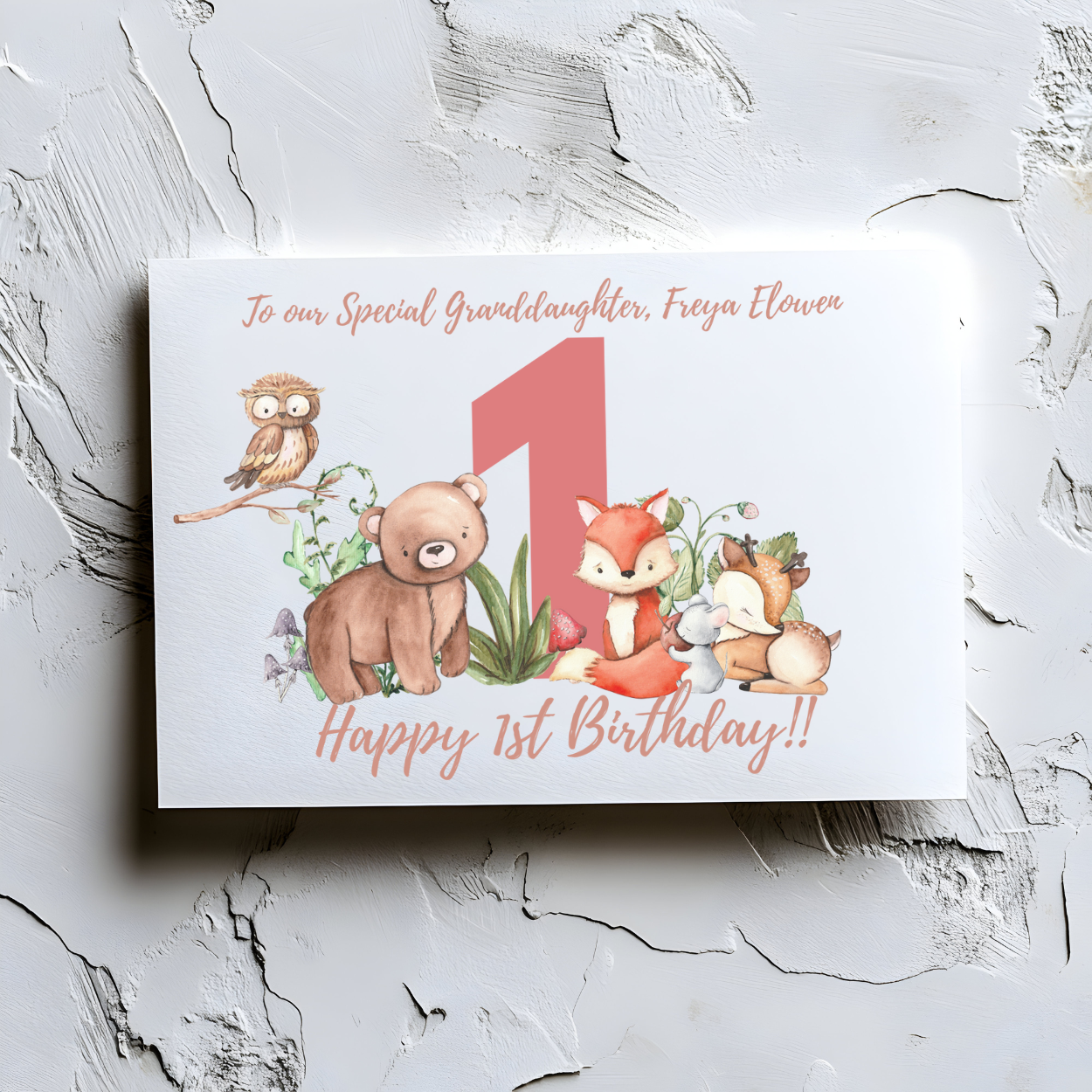 Personalised Forest Animals 1st Birthday Card – Adorable Woodland Theme for Boys or Girls