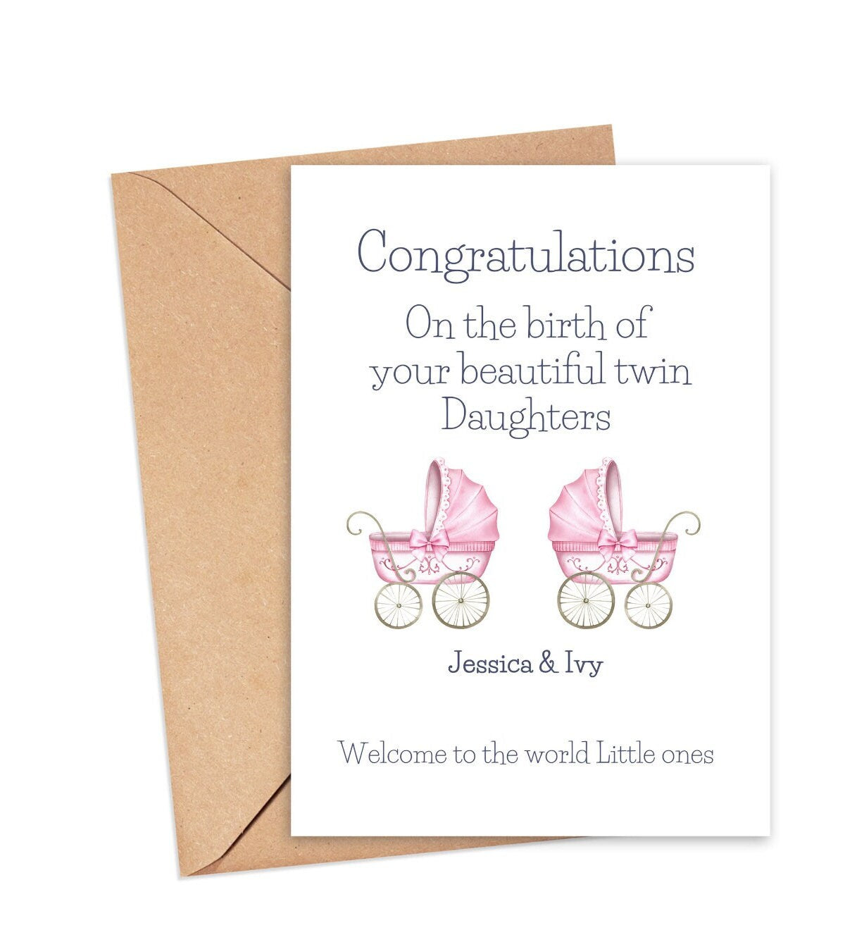 Personalised Baby Pram Twins Card – Celebrate the Arrival of Two Little Miracles