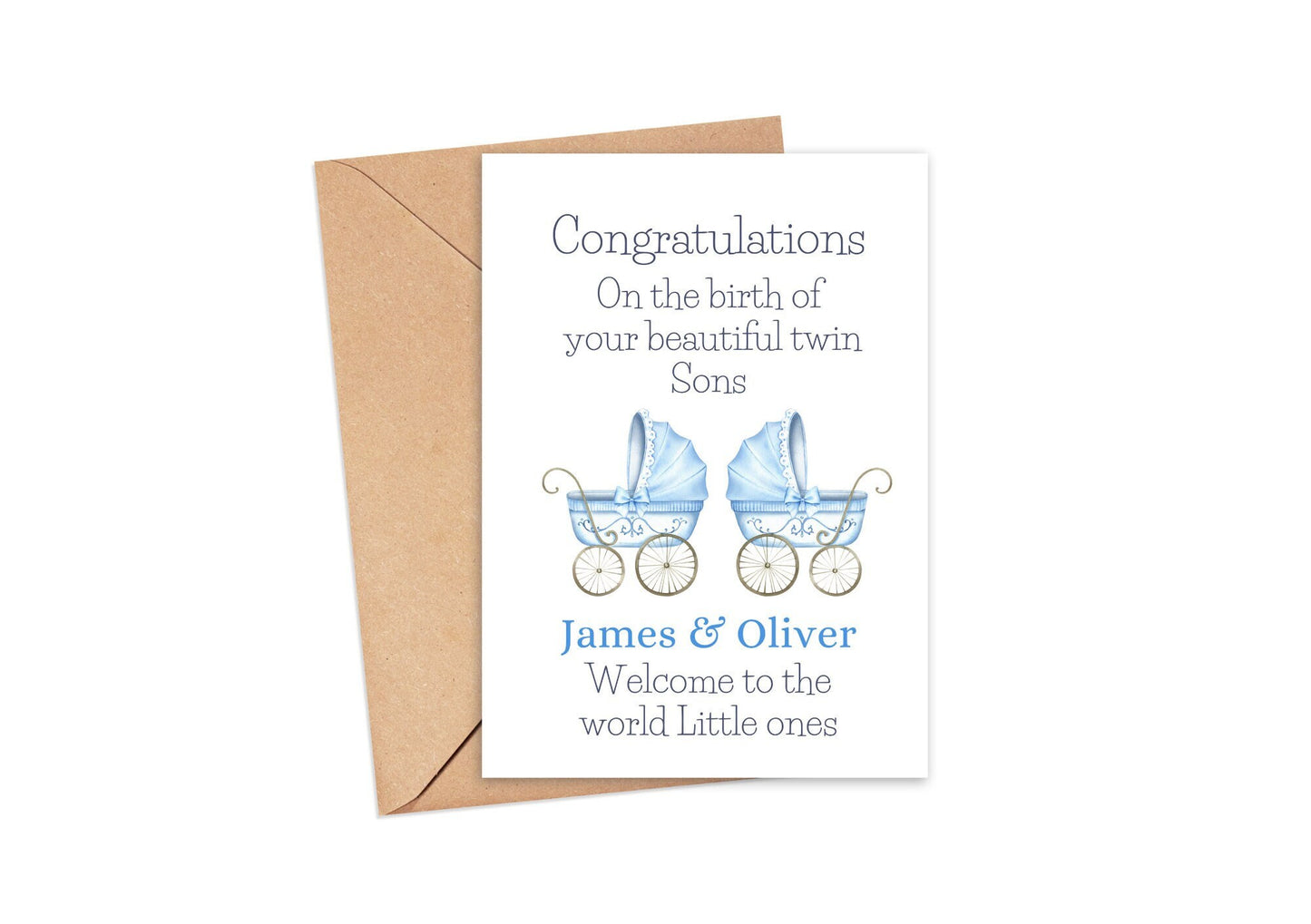 Personalised Baby Pram Twins Card – Celebrate the Arrival of Two Little Miracles