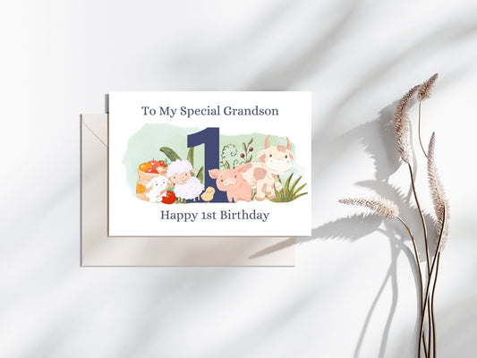 🐮 Personalised Farm Animals 1st Birthday Card – Cute, Custom & Full of Country Charm